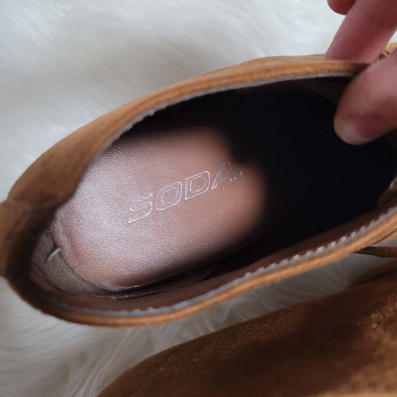 Soda Faux Suede Wedge Booties Camel Brown Round Toe Lace Up Womens Casual 7 - Picture 6 of 9